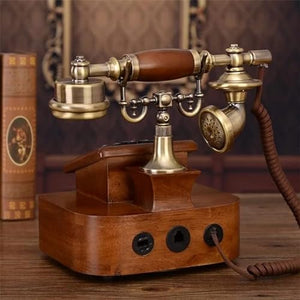 None Antique European Retro Landline Phone with Call ID Clock Ringtone Timing Function Fixed Telephone for Home Office Hotel