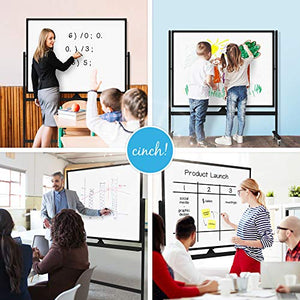 Large Black Mobile Rolling Whiteboard on Wheels: Stain Resistant Technology - 48x36 - Includes Big Flipchart Pad and Other Accessories - Portable Double Sided Dry Erase Magnetic White Board with Stand