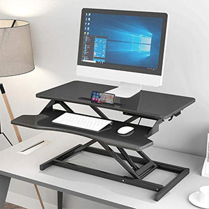 32in Foldable Computer Desk Stand Up Converter Standing Desk with Height Adjustable Computer Workstation Riser 2-Tier Design【U.S. in Stock】 (Black)