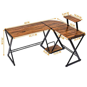 GreenForest L Shaped Desk 64”x50” with Bookshelf, Gaming Computer Corner Desk Studio Table Pc Workstation for Home Office Writing Table with CPU Stand