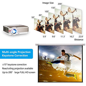 EUG 5000Lumens LCD LED Projector 1080P HD Supported 200" Display Multimedia WXGA Home Theater Projector with HDMI Cable Compatible with Laptop TV Stick Chromecast Roku Xbox Wii Outdoor Movie Proyector
