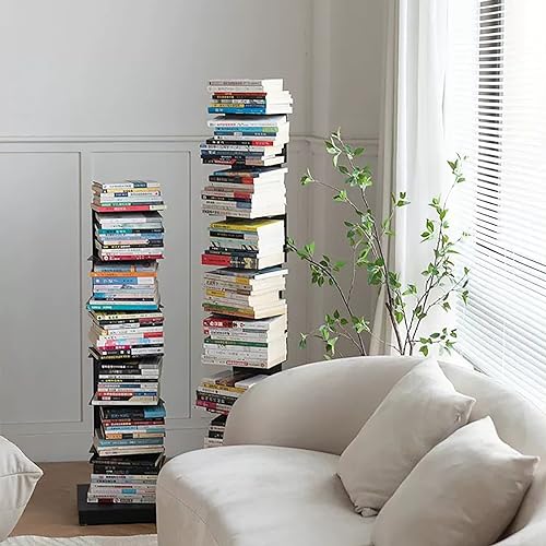 PIcube Metal Invisible Book Tower - Heavy Duty Spine Bookshelf Stand for Small Spaces - Brown, Modern Design