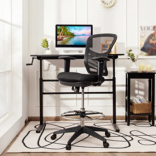 Mesh Drafting Chair with Adjustable Armrests & Footrest - Black