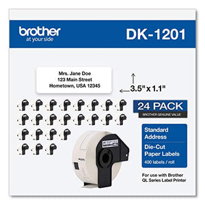 Brother Genuine DK1201 Die-Cut Standard Rolled Address Labels for QL Printers, 3-Pack (DK12013PK),White, 24 Rolls (DK120124PK)
