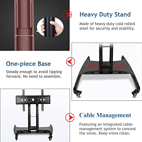 YokIma Low Meeting Room TV Stand for 50/55/60/70 Inch Flat Screens, Adjustable Height Tilting Floor TV Rolling Cart - Black