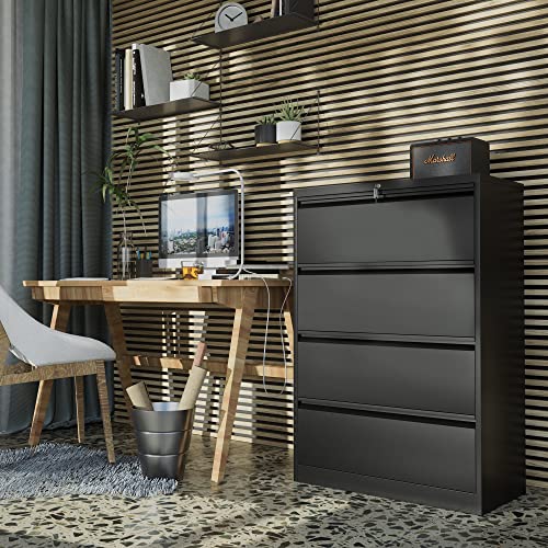 YITAHOME 4 Drawer Metal Lateral Filing Cabinet with Lock, Black - Legal/Letter A4 Size