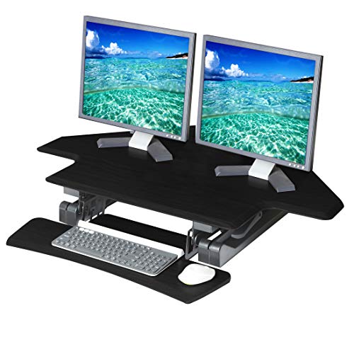 Seville Classics airLIFT Workstation Ergonomic Dual Monitor Riser with Keyboard Tray and Phone/Tablet Holder, Corner (43"), Black