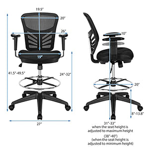 Giantex Drafting Chair with Footrest Ring & Adjustable Armrest - Ergonomic Mesh Office Chair (Black, 2 Pack)