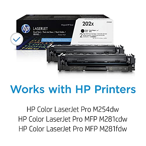HP 202X | CF500XD | 2 Toner-Cartridges | Black | Works with HP LaserJet Pro M254, M281cdw, M281dw, M281fdw | High Yield