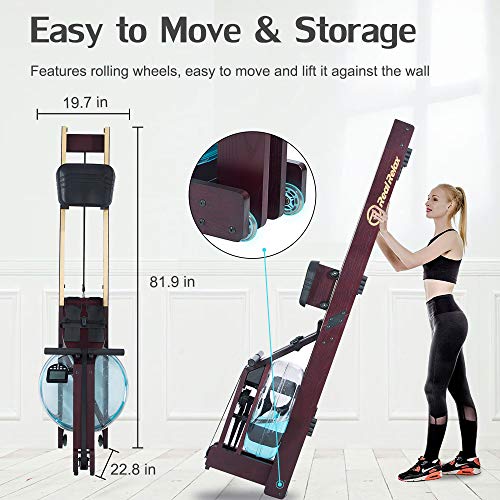 Real Relax Water Rowing Machine for Home Use, Water Adjustable Resistance Rower with LED Moniter for Full-Body Workout, Cardio Training Gym Fitness Indoor (Rower Cover Included), Dark Red Wood