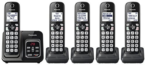Panasonic Cordless Phone System with Call Block - 5 Handsets - KX-TGD535M (Metallic Black)