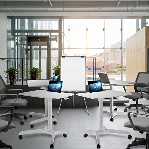 AVLT 44" Pneumatic Laptop Standing Desk Cart (3 ft 8 in) - Mobile Rolling Desk - Computer Projector Cart - Rolling Height Adjustable Folding Desk - Mobile White Cart with Brake Casters