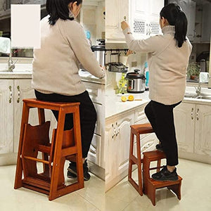 DIOB Folding Wooden Step Stool - 3 Steps Safety Ladder Chair for Elderly - Non-Slip Portable Shoe Bench