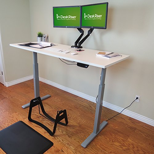 Electric Standing Desk Combo | Includes White Wood Desktop & Standing Desk Mat | Gray Frame Dual Motor Ergonomic Sit to Stand Desk (Gray Frame + 77-inch Wide White Wood Top)