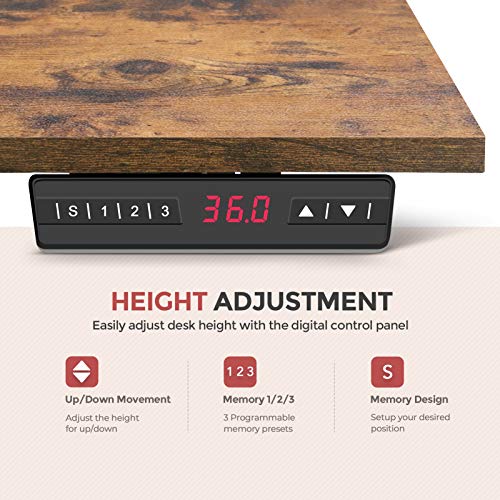 EAGLE PEAK Electric Adjustable Height Standing Desk with Keyboard Tray 48 x 24 Inch Sit or Stand Up Desk Computer Workstation with Memory Controller (Black and Rustic Brown Top/Black Frame)