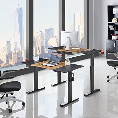 Mr IRONSTONE Electric Height Adjustable Desk 53.5" Standing Desk Sit to Stand Home Office Computer Desk with Splice Board, Cup Holder, Headphone Hook and Cable Management (Vintage+Black)