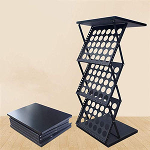 None Brochure Holder Folding Data Stand Vertical Floor-Standing Book Rack Display Stand - Black 47.5x39x101cm