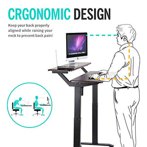 UNICOO - Electric Height Adjustable Standing Desk, Electric Standing Workstation Home Office Sit Stand Up Desk with 4 Pre-Set Memory Led Display Controller (Mahogany Top/Black Legs - Electric-2 Tier)