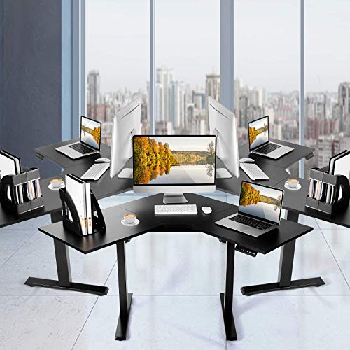 ERGOSOFT L Shaped Dual Motor Electric Height Adustable Standing Desk, 48" Computer Corner Desk, Home Gaming Desk, Office Writing Workstation, Black