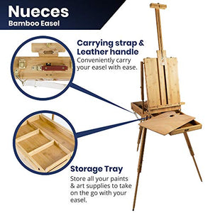 Pacific Arc Solid Bamboo French Box Field Easel with Palette and Sketchbox, 34 Inch Canvas Size for Painting, Drawing, Watercolors,Sketching, Pictures, Signs, Posterboards