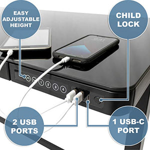 Jefferson Electric Height Adjustable Standing Desk with Drawer, 47.37” x 23.75” Glass Desktop, USB and USB-C, Motorized Uplift, Built-in Ergonomic Memory Controller Keypad (Black)
