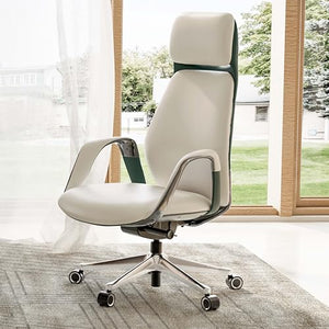 EUREKA ERGONOMIC Genuine Leather High Back Office Chair with Arms & Aluminum Base, Beige