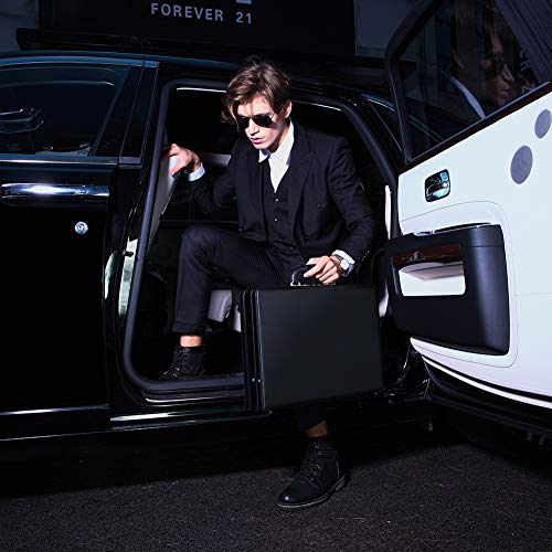 Leather Mens Briefcase Hardsided Attaché Hard Shell Vintage Outlook Organized Interior- Black