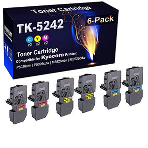 6-Pack (2C+2Y+2M) Compatible Ecosys M5526cdw P5026cdw P5026cdn M5526cdn Printer Toner Cartridge Replacement for Kyocera TK-5242C TK-5242Y TK-5242M TK-5242 TK5242 Color Toner Cartridge