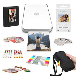 Lifeprint 2x3 Ultra Slim Printer Portable Photo and Video Printer for iPhone and Android (White) Gift Bundle