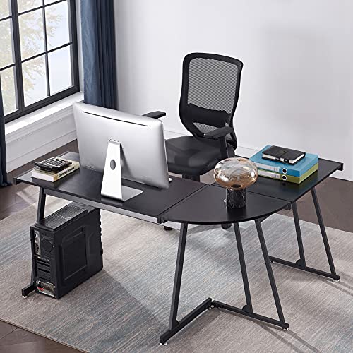 L Shaped Desk Gaming Desk L Desk Computer Corner Desk with Round Corner for Gaming Desk Home Office Writing Workstation, Black