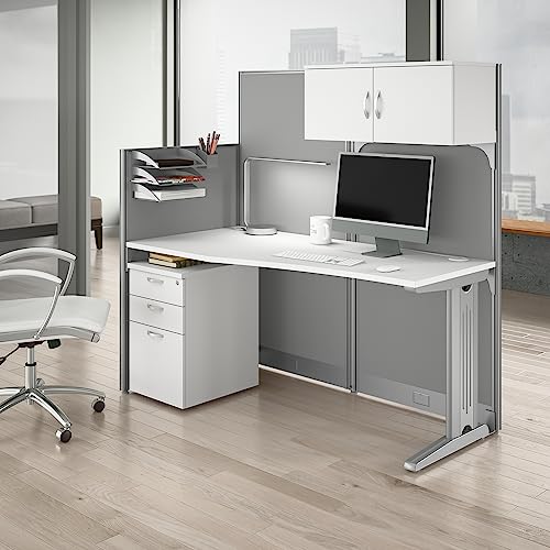 Bush Business Furniture Office in an Hour Straight Cubicle Desk with Storage, Drawers, and Organizers | Modern Computer Table Set, 65W, Pure White