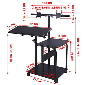 e-joy Mobile Compact Computer Cart Computer Desk PC Laptop Table Allow for 2 Monitors, Black