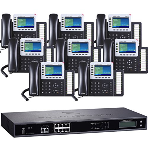 Business Phone System by Grandstream 8-Line Ultimate Pack: Color Phones Including Auto Attendant, Voicemail, Cell & Remote Phone Extensions, Call Recording & Free Dialtone for 1 Year (8 Phone Bundle)