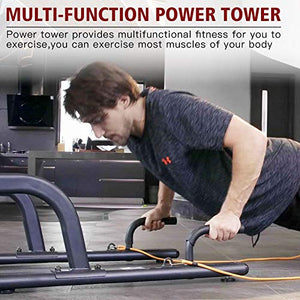 Power Tower Dip Station Multi-Function Pull Up Bar with Bench Adjustable Height Strength Training Exercise Equipment for Home Gym