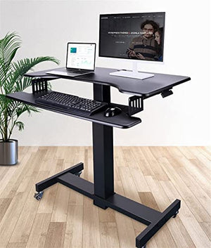 SMSOM Mobile Standing Desk with Sliding Keyboard Tray, Height Adjustable, Black