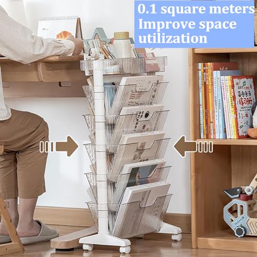 GaRcan Clear Rolling Book Cart Mobile Bookshelf 6 Tier Utility Cart, White