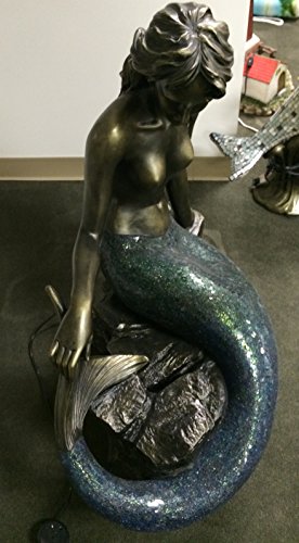 Large 35 1/2" H x 30" L x 16" D, Blue Mermaid Laying Sitting Tiffany Style Ocean Crackle Glass Floor Lamp 4382