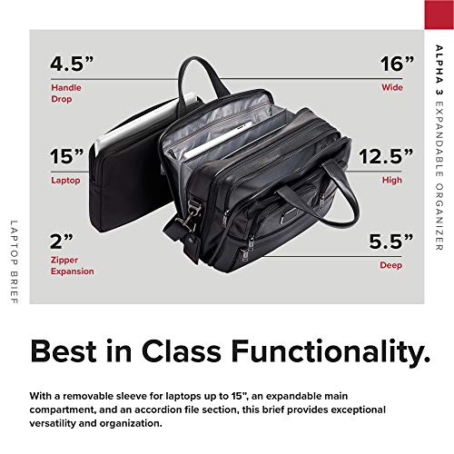 TUMI - Alpha 3 Expandable Organizer Leather Laptop Briefcase - 15 Inch Computer Bag for Men and Women - Black
