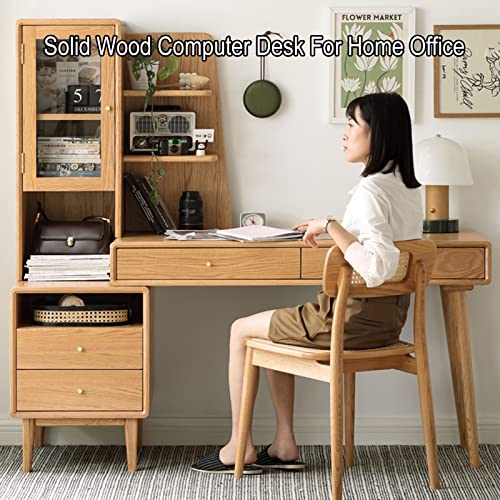 Modern Solid Wood Office Desk with Drawer, Cabinet, and Bookshelf