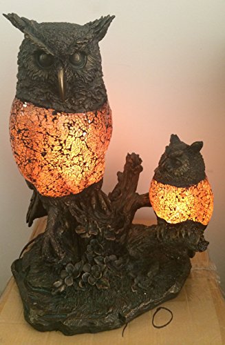 North American Large Mother Owl Baby Owl Tiffany Style Crackle Glass Glass Lamp, TL4224B
