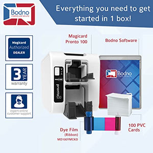 Magicard Pronto 100 ID Card Printer & Complete Supplies Package with Bodno ID Software - Bronze Edition