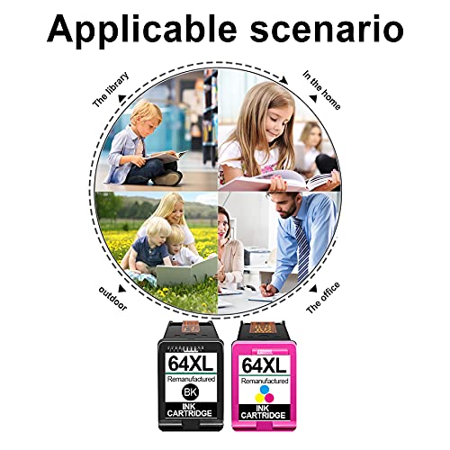 (5 Black+5 Tri-Color, 10PK) 64XL | N9J92AN N9J91AN Remanufactured 64XL Ink Cartridge Replacement for HP Envy 5542 Photo 6252 6255 6258 7155 7158 7164 7855 7858 7864 Ink Printer