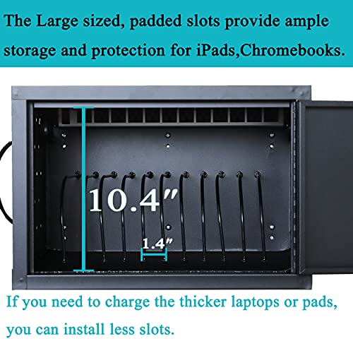 Best Companions Portable Charging Cart with 12-Device Capacity, Suitable for Chromebooks and iPads, Front Access Locking Charge Cabinet with Cable Clips,Black