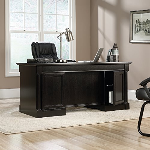Sauder 420783 Bleeker Street Executive Desk, L: 65.12" x W: 29.53" x H: 29.61", Obsidian Oak finish