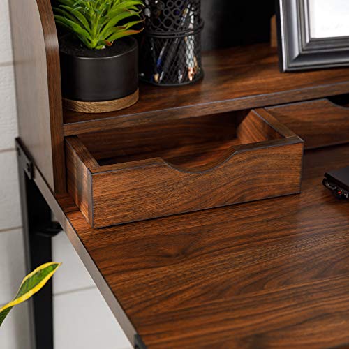 Walker Edison Industrial Metal and Wood Laptop Computer Writing Desk Home Office Workstation Small with Magnetic Board, 42 Inch, Walnut Brown