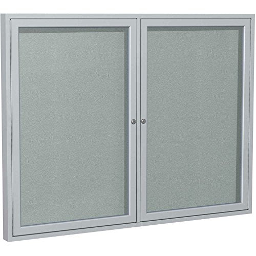 Ghent 48"x60" 2-Door Satin Aluminum Frame Enclosed Vinyl Bulletin Board - Silver