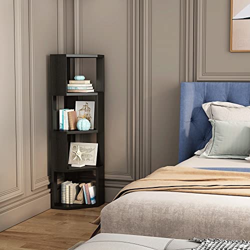 TEMKIN 4 Tier Corner Shelf Bookcase Wooden Display Bookshelf Storage Rack