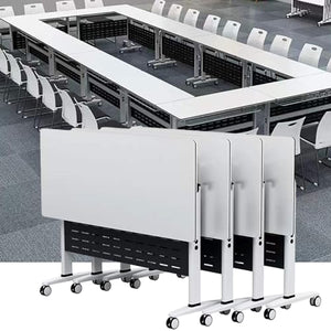 Ysjndasm Modern White Folding Conference Table - 4 Pack, Locking Wheels, 70.8 x 19.68 x 29.5 inch