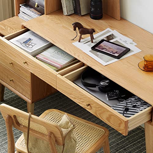Modern Solid Wood Office Desk with Drawer, Cabinet, and Bookshelf