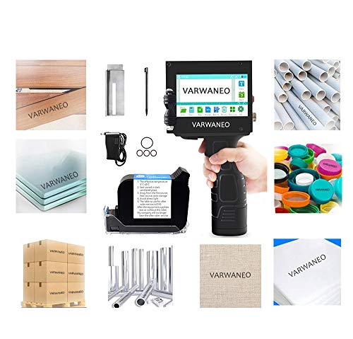 Varwaneo Portable Handheld Inkjet Printer,Quick-Drying Coding Machine Gun with led Touch Screen for Logo,qr Code,Bar,Prinker Tattoo,Graphic,Date,Counter,Label(Support 20 Languages)
